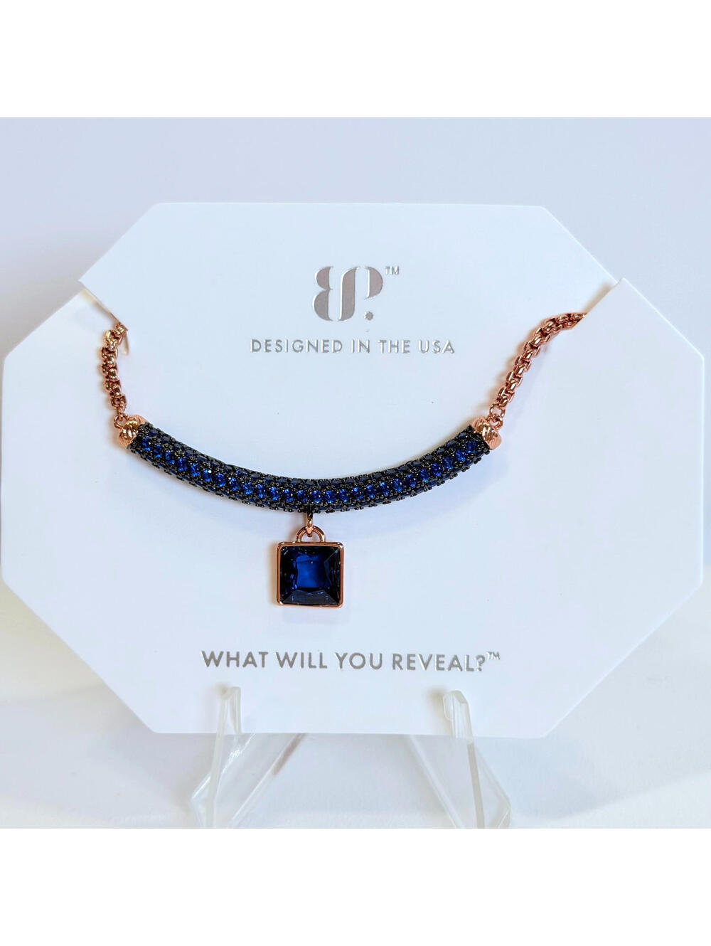 Bomb Party September Necklace "Told You In Whispers" Blue on Rose Gold